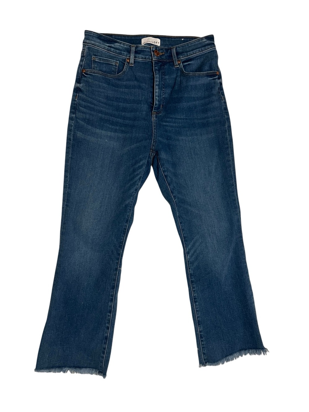 LOFT Curvy High Waist Flare Crop Jeans Split Step Hem Blue Size 8 / 29